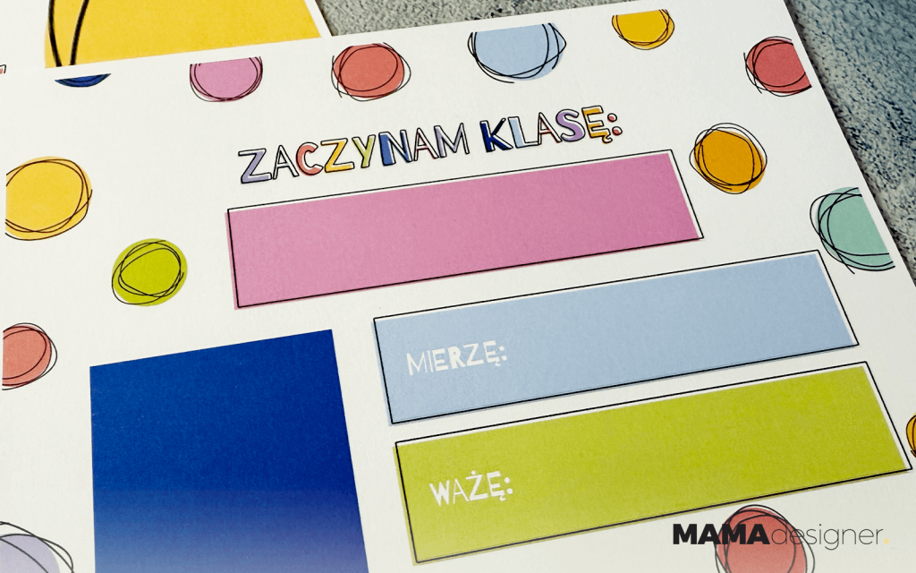 Kolorowe kropkowe grafiki szkolne do druku - metryczka