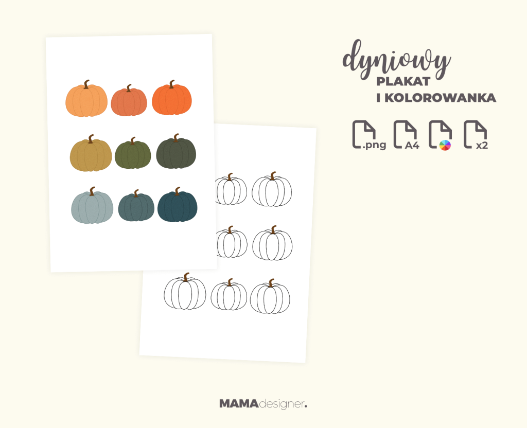 Podgląd wydruku plakat dyniowy i dyniowa kolorowanka - .png, A4, kolor.
