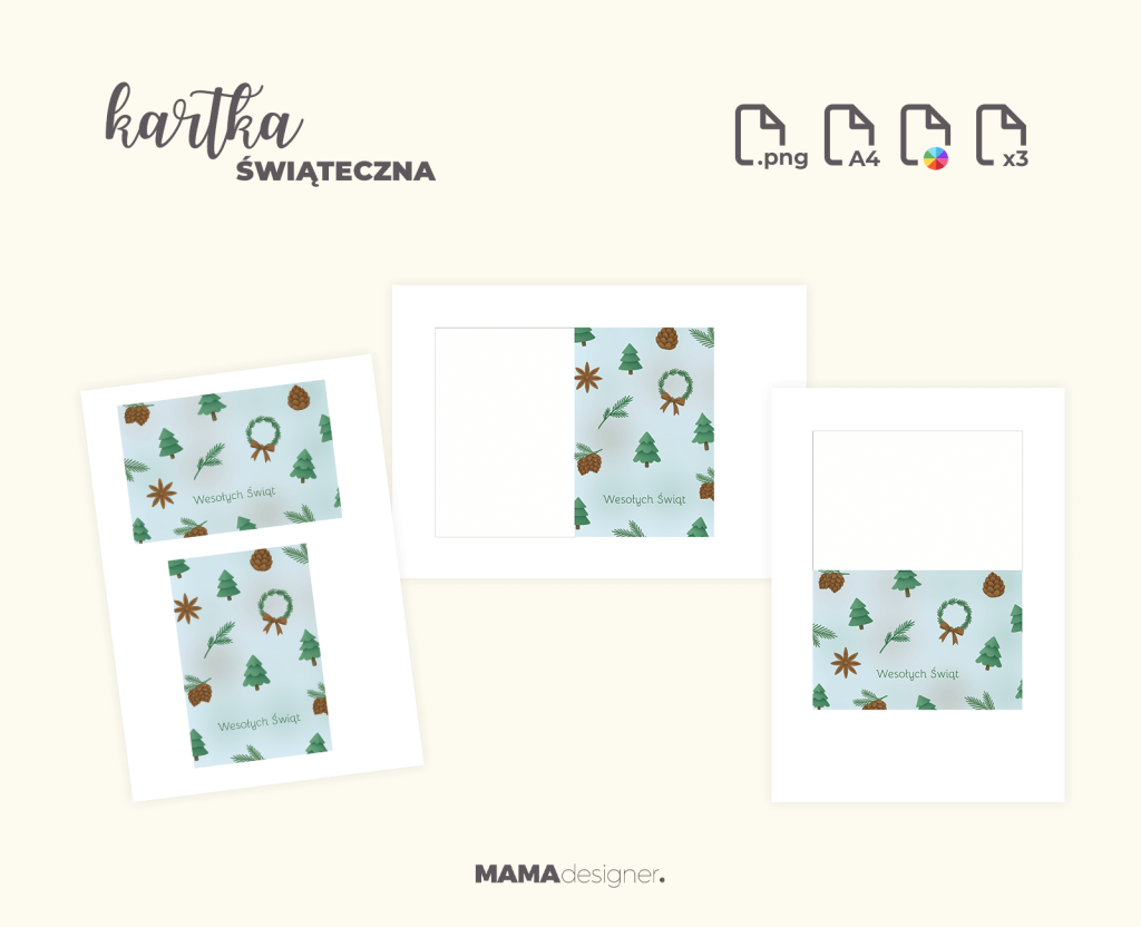 Szczegóły wydruku kartek świątecznych w kilku wariantach.