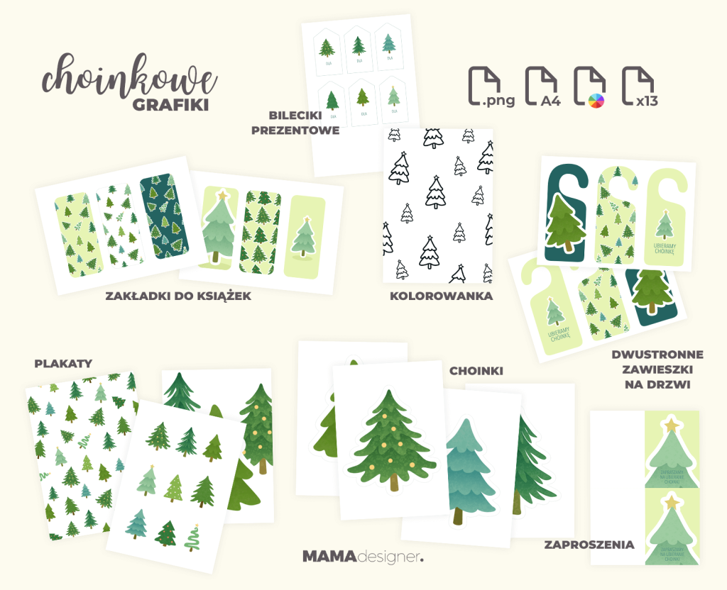 Szczegóły wydruku choinkowych grafik.