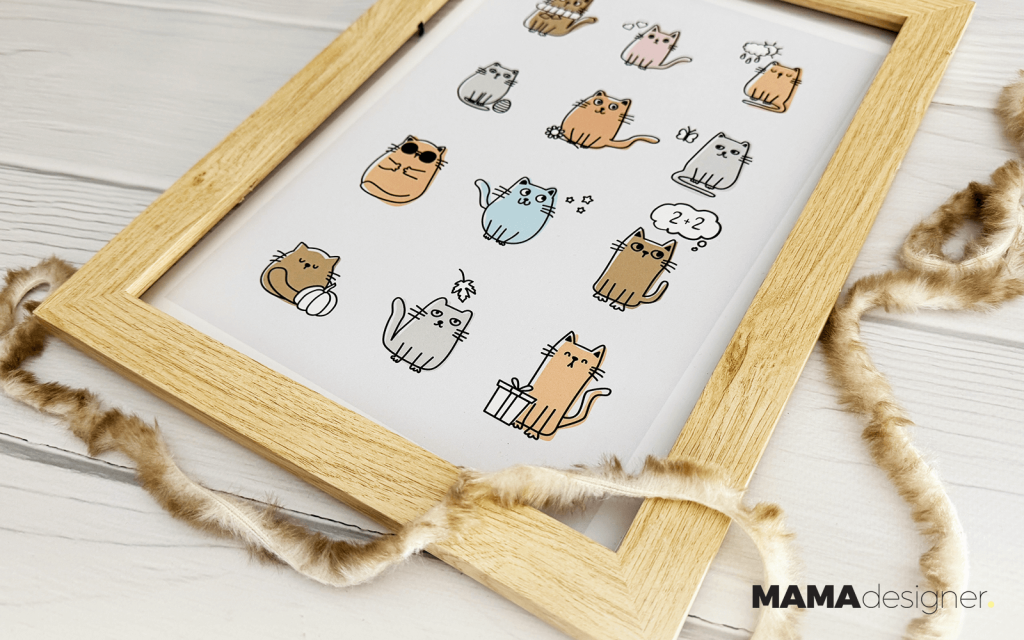 Zbliżenie na plakat z 12 uroczymi kotkami.