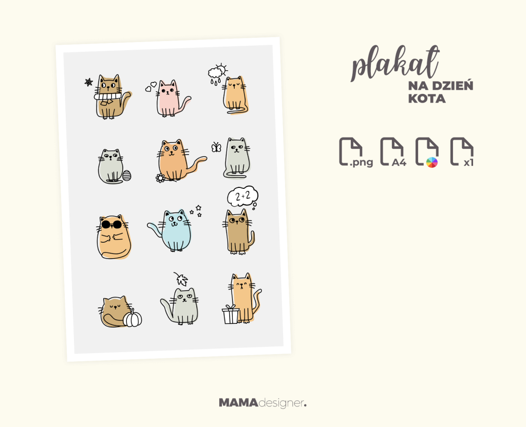 Szczegóły wydruku plakatu z kotami.