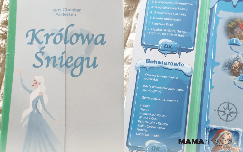 Lapbook do lektury Królowa Śniegu z użyciem grafik występujących w grach.