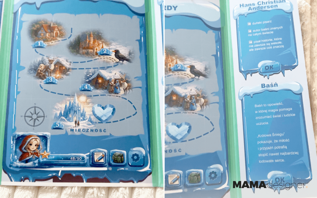 Lapbook do lektury Królowa Śniegu z użyciem grafik występujących w grach.