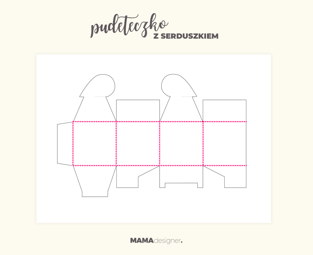 Podgląd szczegółów zginania szablonu pudełeczka z serduszkiem.