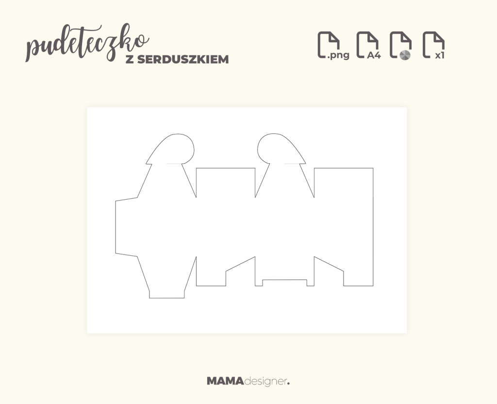 Podgląd szczegółów wydruku szablonu pudełeczka z serduszkiem.