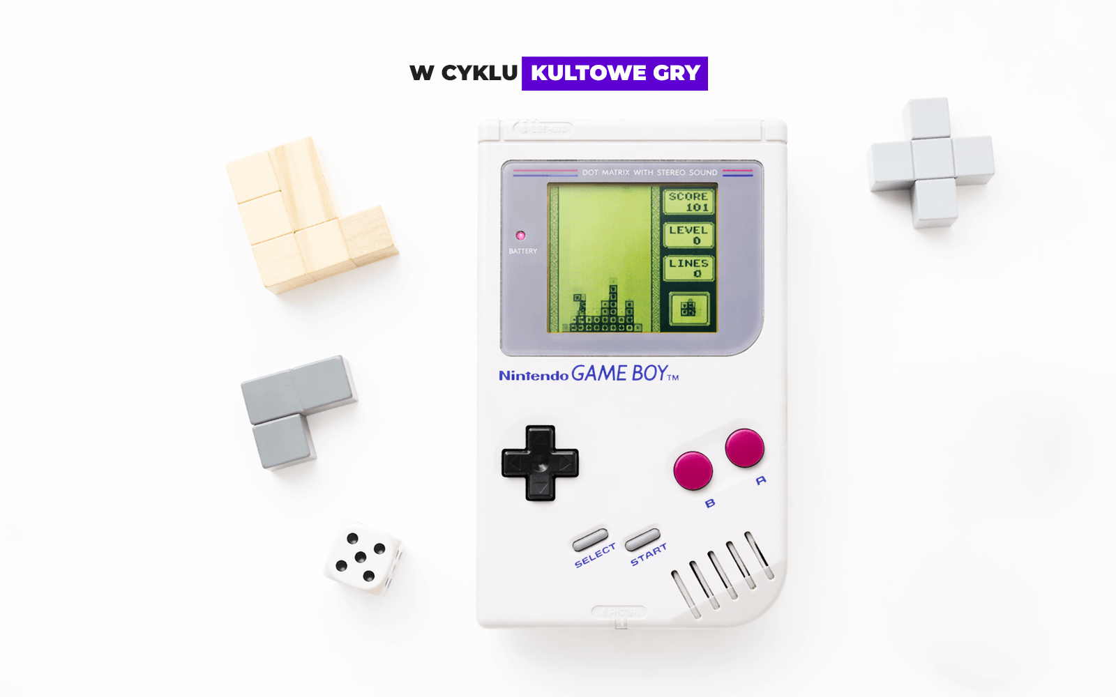 klasyczny ekran gry Tetris z układaniem klocków