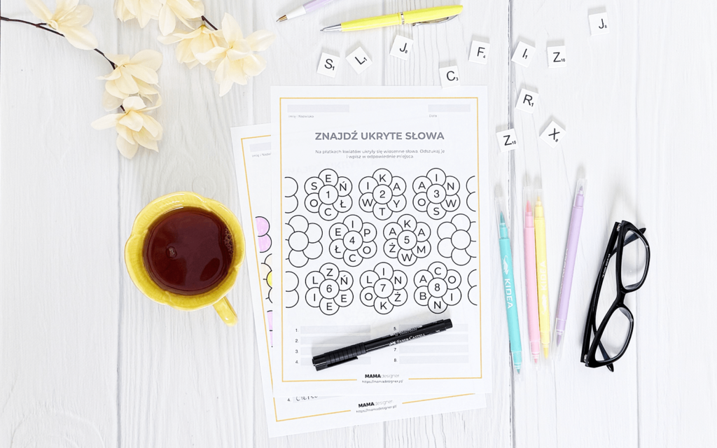 wiosenna wykreślanka dla dzieci karta pracy do druku A4