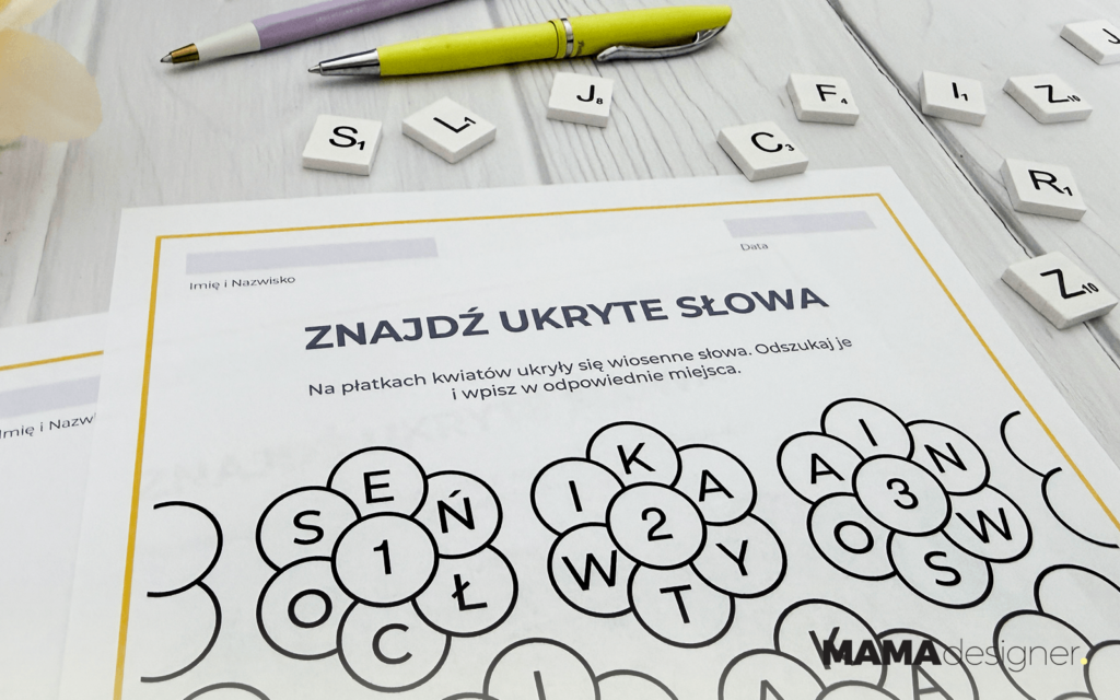 wiosenne wykreślanki edukacyjne dla przedszkola - zbliżenie na kartę pracy