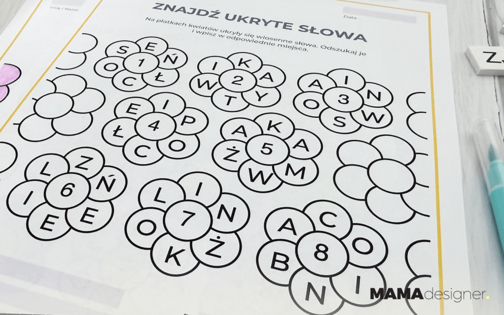 wiosenne wykreślanki edukacyjne dla przedszkola - zbliżenie na kartę pracy