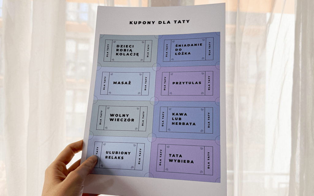 Kolorowe kupony dla Taty do druku - darmowy prezent DIY od dziecka