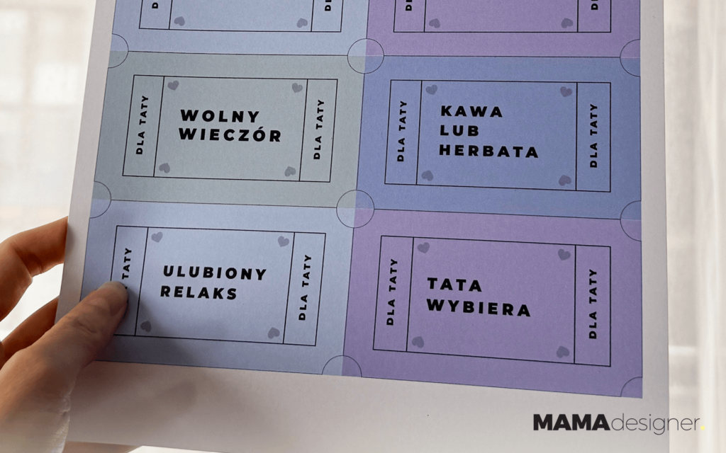 Kolorowe kupony dla Taty do druku - darmowy prezent DIY od dziecka - zbliżenie na kolejne kupony.