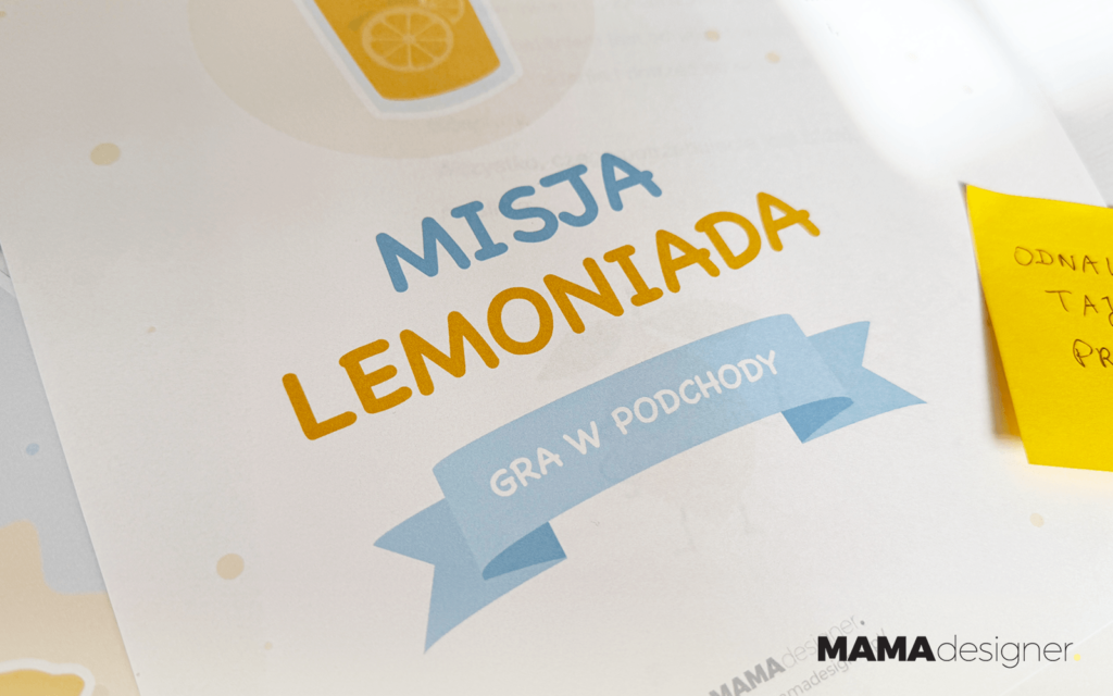 Karty do gry Misja Lemoniada - letnia zabawa terenowa z zadaniami i mapą, ilustracje z lemoniadą, cytryną i plażą