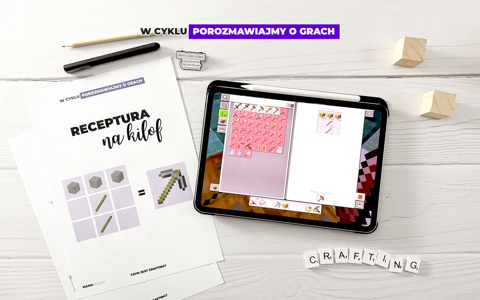 Crafting w grach - tablet pokazujący recepturę tworzenia przedmiotu z surowców