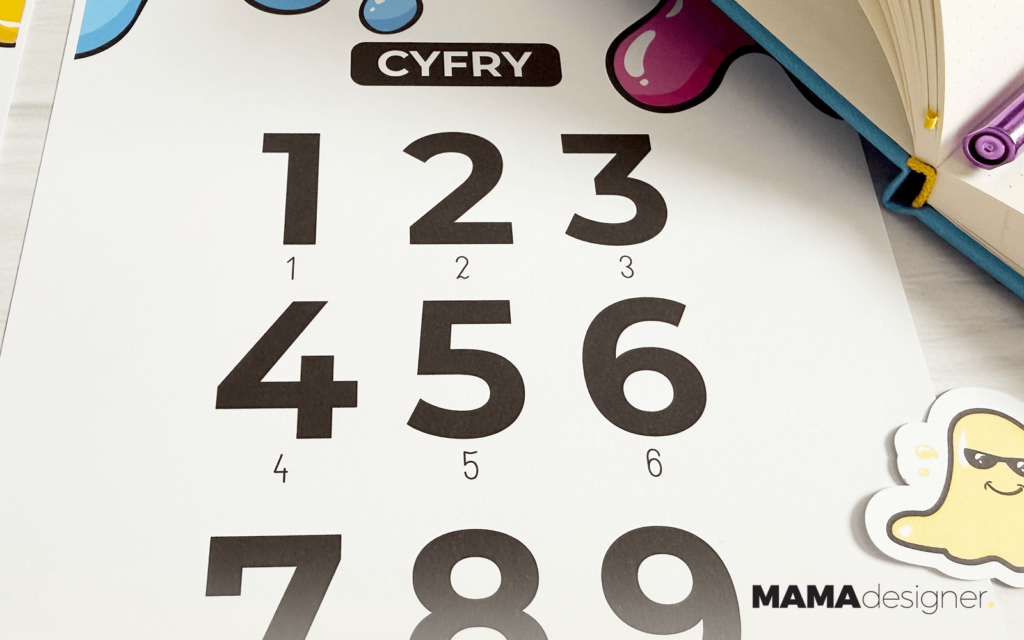 Plansze edukacyjne dla dzieci do druku - zbliżenie na cyfry.