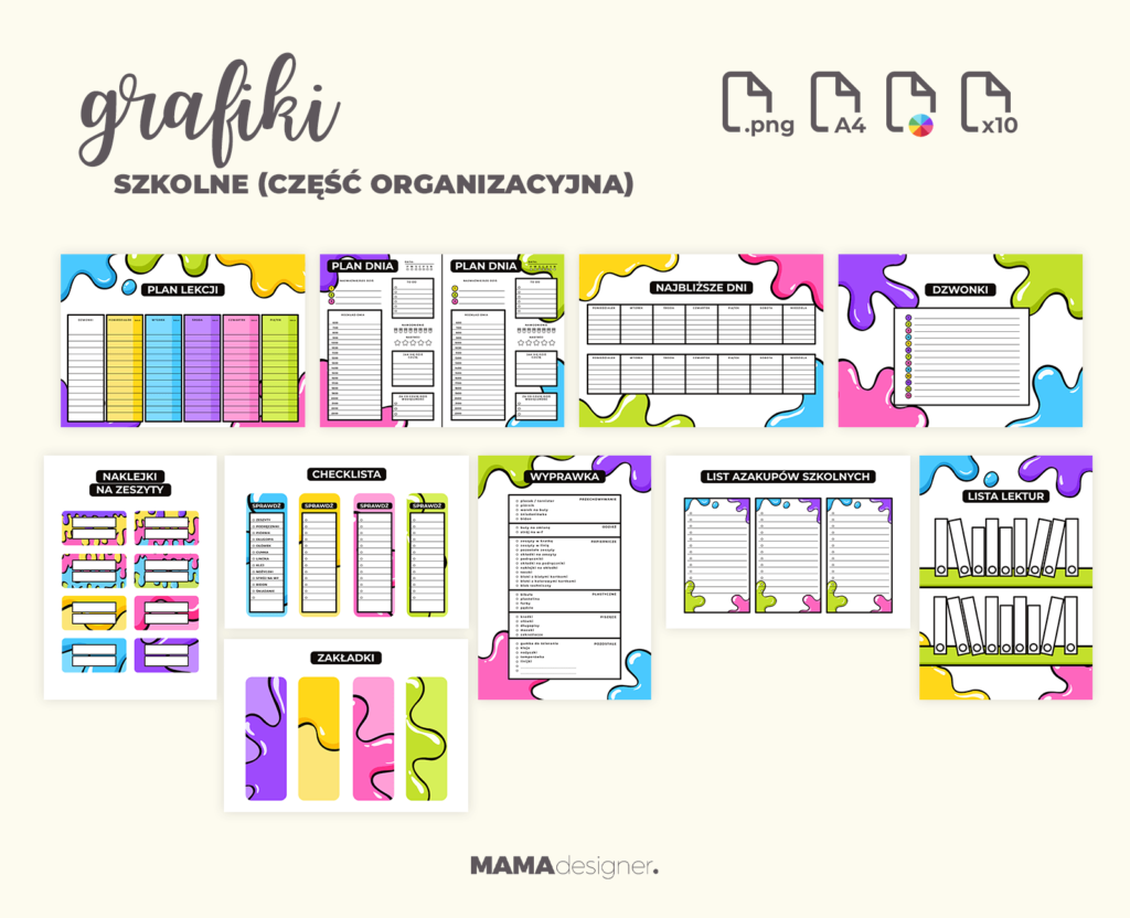 Podgląd zestawu do druku dla grafik szkolnych (część organizacyjna).