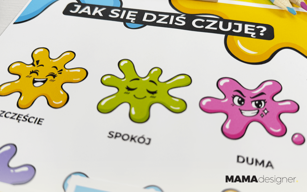 Wsparcie ucznia w emocjach do druku - zbliżenie na plakat z emocjami.