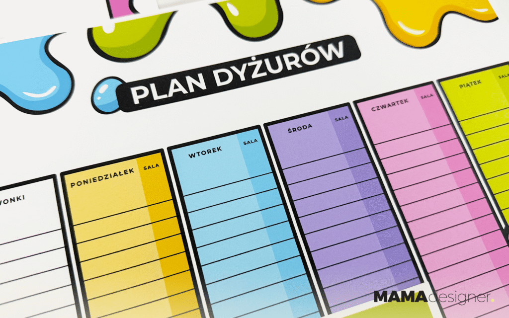 Organizacja życia klasowego do druku - zbliżenie na plan dyżurów.