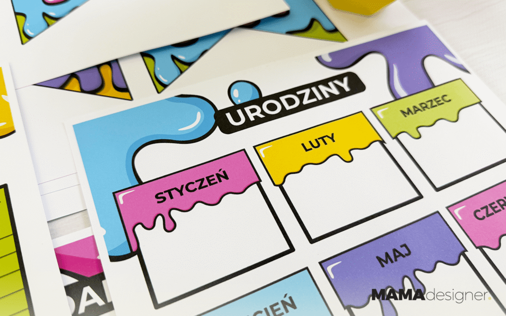Organizacja życia klasowego do druku - zbliżenie na planner urodzin klasowych.