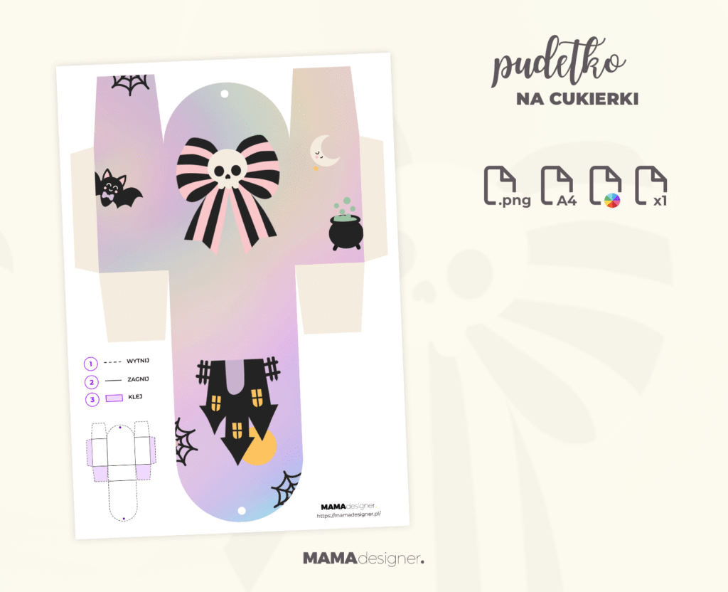 Szablon pudełka na cukierki Halloween A4 do wycięcia i sklejenia